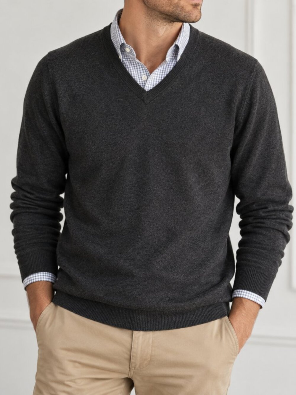 J.Crew Mens Cotton Cashmere V Neck Sweater Charcoal Black 17736 Large L
